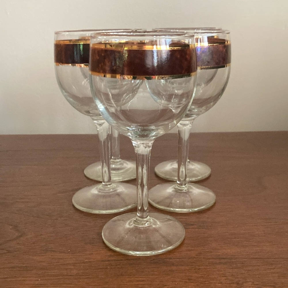 Vintage 1970s Culver Tortoise Wine Glasses—5 available